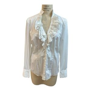 WHBM Elegant White Ruffled Women's blouse. Size 14